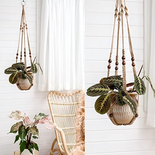 Mkono Macrame Plant Hanger Indoor and Fake Hanging Plant with Pot, Artificial Plants for Home Decor Indoor - Image 2