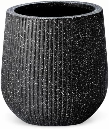 Sereno Fiberstone Tapered Planter (M, Ribbed Black) by DEPLALANE
