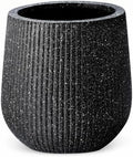 Sereno Fiberstone Tapered Planter (M, Ribbed Black) by DEPLALANE