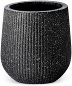 Sereno Fiberstone Tapered Planter (M, Ribbed Black) by DEPLALANE