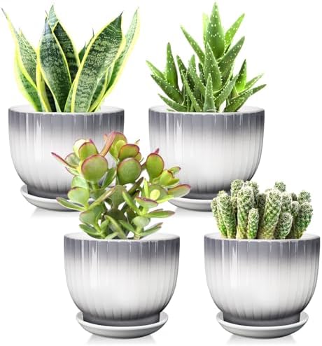 Ceramic Plant Pots, 5.5 Inch, Gray+White, Set of 4 by YUFDA