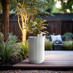 Kante 17.7" Tall Fluted Concrete Planter, White Round Column Pot - Image 4