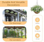 NETAP Artificial Hanging Flowers Basket for Outdoor, 16 Fake Flowers Look Real UV Resistant, Faux Hanging Plants for Porch, Balcony, Patio, Garden, Spring Summer Decor,White - Image 6