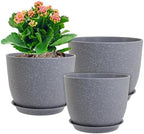 WSMKSZ 12/10/9 inch Large Plant Pots, 3 Pack Modern Decorative Plastic Planters with Drainage Holes and Saucer for House Garden Plants, Flower Pots for Indoor Outdoor Plants, Speckled Grey by WSMKSZ