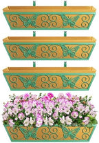 4 Pack 24 Inch Window Boxes Planters Railing Planter Box with Adjustable Brackets for Porch Fence Patio Balcony Hanging Flower Baskets with Woven Fabric for Outdoor Garden Decor - Green - Image 5
