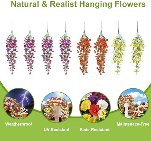 Artificial Hanging Flowers for Outdoors, 8 PCS 552 Blooms Ultra Full Morning Glory Vines, UV Resistant Faux Silk Hanging Plants for Porch Window Box Patio Garden Decor, Mixed - Image 4