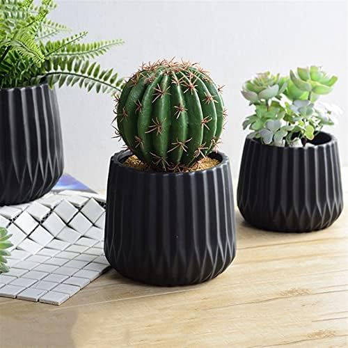 Indoor Plant Pots Black/White Ceramic Plant Pot Modern Minimalist Style Plant Pot Durable Flower Container Small Plant Flower Container Planters for Outdoor Plants(Black,Medium) - Image 3