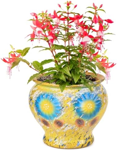 Sungmor 9 Inch Hand Painted Ceramic Succulent Plant Pots - Yellow & Daisy - Image 2