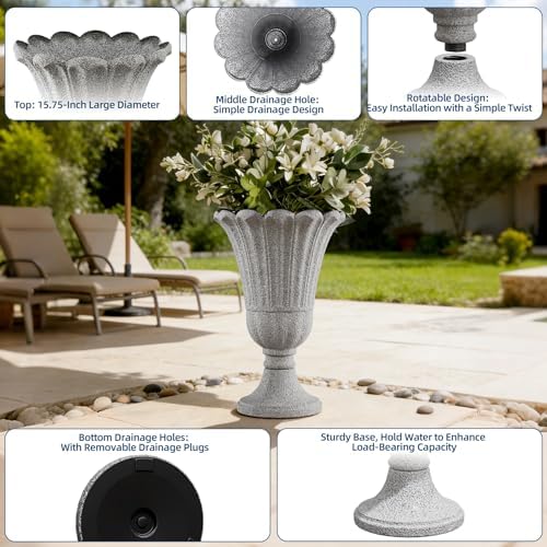 24"Tall Urn Planters for Outdoor Plants, Urns and Pedestal Set of 2 - Image 3