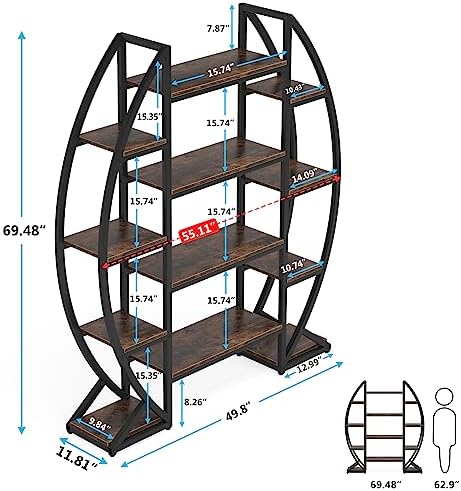 Tribesigns Curved Plant Stand Indoor, 8 Tiered Large Metal Plant Shelf, 69" Tall Industrial Flower Pot Stand Display Rack for Indoor Living Room, Balcony, Patio (Brown) - Image 6