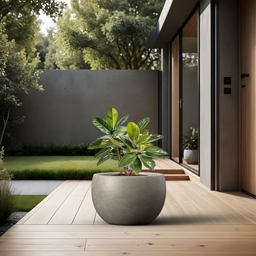 Kante Modern Home Minimalist 14.8" Dia Weathered Concrete Bowl Planter - Image 5