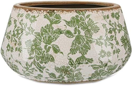 9.8 Inch Large Vintage Ceramic Planter Ice Crack Glaze Green Chrysanthemum Floral Flower Pot with Drainage Rustic Decorative Plant Pots Gifts for Home Kitchen Office Indoor Outdoor Plants by Unknown