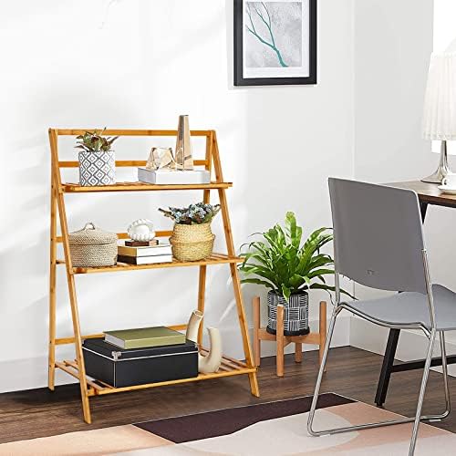 Folding 3-Tier Bamboo Ladder Plant Stand, Indoor & Outdoor Flower Pot Organizer Holder w/ Stable Frame, Plant Shelf Display Rack for Balcony, Patio, Garden, Living Room - Image 7