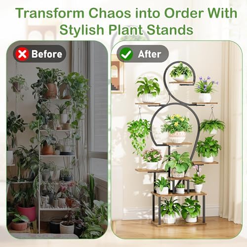 63'' Tall 9-Tier Indoor Plant Stand with Grow Light for Plants Display - Image 2