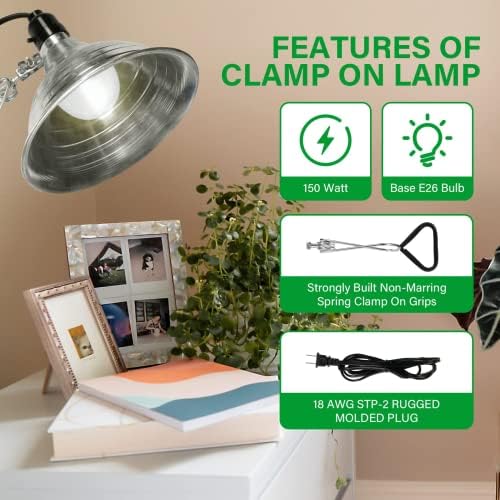 Simple Deluxe Clamp Lamp Light with 8.5 Inch Adjustable Aluminum Reflector and 6 Feet Cord, up to 150W E26 Socket (no Bulb Included), Silver and Black, 4 Pack - Image 5