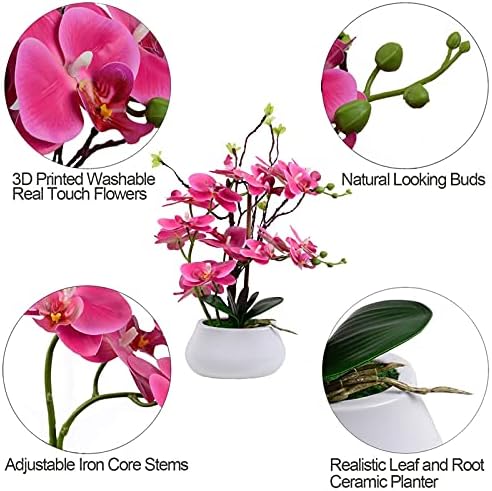 W&W Artificial Orchid Plants and Flowers with Vase, Fake Faux Orchid in Ceramic Pot,17”, Fuchsia - Image 3