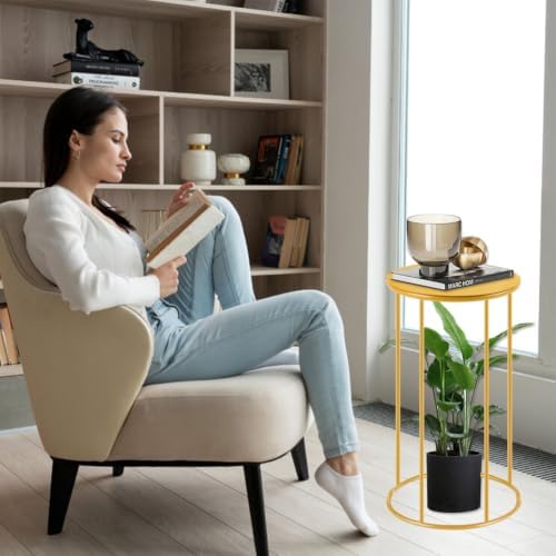 Upgraded 21.6"x9.8" Gold Pedestal Table - Accent Side Table for Living Room - Image 2