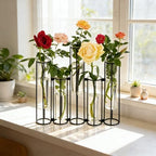 Glass Test Tubes Vase with Stand for Flowers, Black Hinged Bud Vase with Metal Stand Racks Hydroponic Set of 5, Adjustable Pipe Plant Vases Display Set for Table Centerpieces Wedding Decoration - Image 5