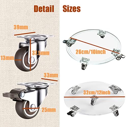 1PC Plant Caddy 12.5inch Acrylic Heavy Duty Round Plant Stand with 2 Roller Lockable Caster Wheels,Indoor Outdoor Holds Up 150 Lbs Patio/Flower Pot/Dolly,Transparent - Image 3