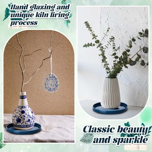 2 Pcs 10 Inch Ceramic Plant Saucers, Blue Round Drip Trays - Image 3