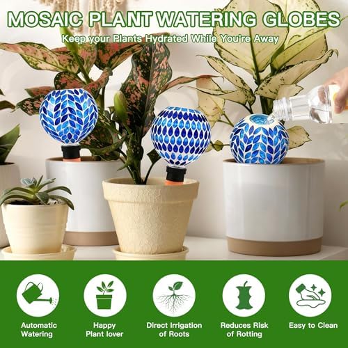 VOREEN Blue Mosaic Self Watering Globes 2 Pack, 500ml Handmade Glass Terracotta Plant Spikes, Automatic Self Watering Devices for Indoor Outdoor Pots, Decorative Water Saver Gift for Garden Lovers - Image 2