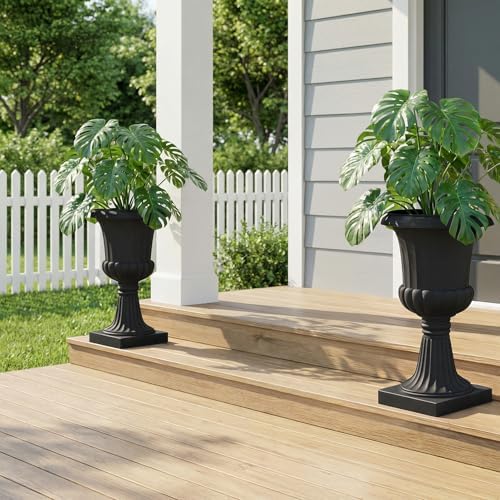 2/4Pcs Urn Planter for Outdoor Plants, Large Outdoor Planter Urn, Tall Plastic Urn Planters for Front Porch, Patio, Garden Decor (Black-4PCS) - Image 5