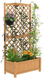 S AFSTAR Raised Garden Bed with Trellis, Indoor & Outdoor Wood Elevated Plant Container with Diamond Shaped Trellis & Drain Hole, Above Ground Garden Bed for Vine Climbing Plants by Safstar