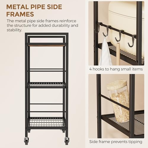 3-Tier Metal Storage Rack with Industrial Wheels,Mesh Shelving Unit with Wooden Table top,Adjustable Shelf,23.6-Inch Width,15.8-Inch Depth, for Kitchen, Laundry,Pantry,Plant,Black - Image 6
