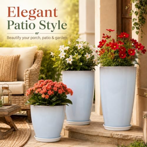 Neoaider Set of 3 Tall Planter, 24/21/12in Large Plastic Planter, WhiteJade - Image 5