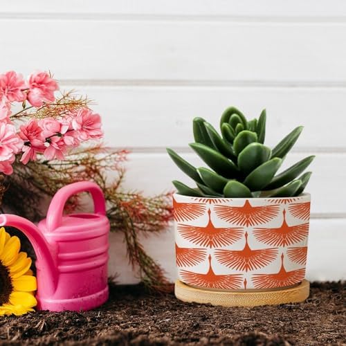 Orange Swan Cranes Ceramic Planters Orange and White Lily Geese Flock Planters for Indoor Plants with Drainage Holes and Saucers Pot for Outdoor Garden Home Plant - Image 5