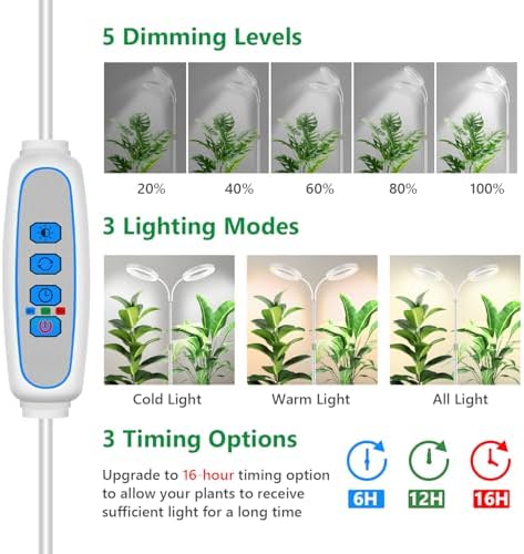 Aumtrly Large Plant Grow Light Indoor, 2 Head Full Spectrum, with 68" Stand - Image 2