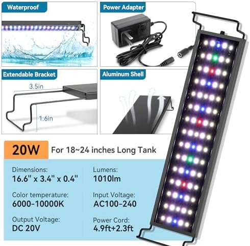hygger Aquarium LED Light Fish Tank Full Spectrum Lighting with 24/7 Day-Night Cycle Mode & Auto On/Off Timer, Adjustable Brightness, 7 Colors Options, Extendable Bracket for 18~24inch - Image 6