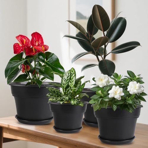 Myfeegoin 16-inch-Plant-Pots, 4 Pack Large Planters for Outdoor Plants, Plastic Flower Pots Indoor with Drainage Holes & Trays, Classic Garden Pot Container for House - Image 5