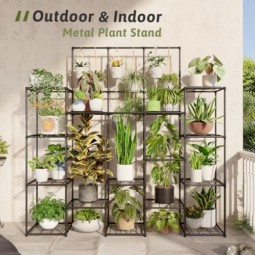 GENTINGBRO Metal Plant Stand Outdoor 63" Tall Plant Shelf for Plants 14-Tier Large Plant Sheves for Indoor Plants Living Room Heavy Duty Rack Garden Balcony Patio Hanging Planter - Image 2