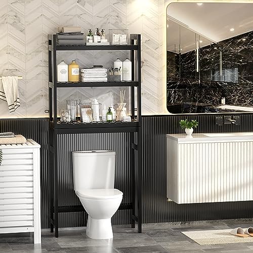 Homykic Bamboo Over The Toilet Storage and Ladder Shelf Bundle, Black - Image 4