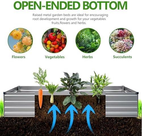 2PCS 12x3x1ft Galvanized Raised Garden Bed,Outdoor Planter Box Metal Patio Kit Planting Bed for Vegetables Flowers Herb,Silver - Image 2
