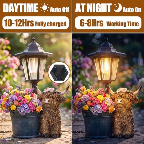 Highland Cow Outdoor Statue with Solar Lights and Flower Pot - Image 3