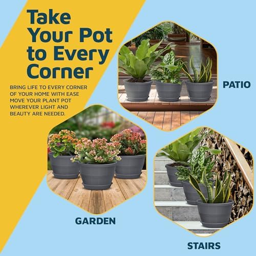 10-Inch Whiskey Barrel Planters Outdoor Pack of 20 - Durable Plastic Plant Pots for Indoor & Outdoor Use with Drainage & Saucer, Lightweight Rustic Barrel Planters for Flowers, Herbs & Small Plants - Image 7