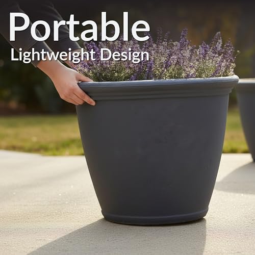 Sunnydaze Anjelica 24'' Large Plastic Planter Pot for Plants, Slate, 4pk - Image 5