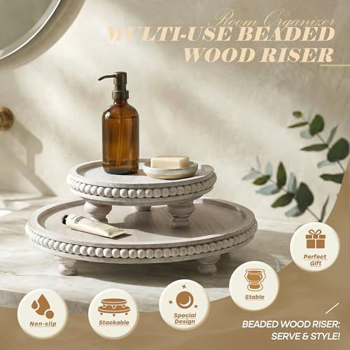 EOSAHR Round 2-Piece Display Risers, Display Stand for Home Decor,Whitewash - Image 3