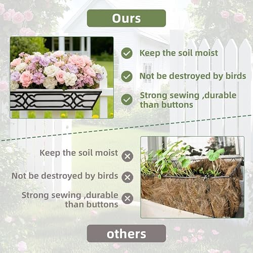 Window Planter Box, Railing Planter Box with Non-Woven Fabric Liners, 4 Pack 24" Hanging Flower Baskets for Outdoor Plants, Metal Deck Railing Planters with Adjustable Brackets, Apartment Balcony - Image 5