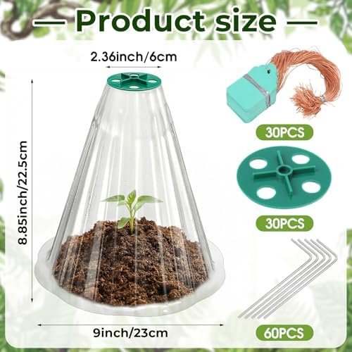 Cloches for Plants, Transparent Plant Covers, Garden Cloches with Humidity Domes, Securing Pegs and Plant Labels, Reusable Plant Protectors from Animals Plant Bell Cover (Transparent-30pcs-M) - Image 6