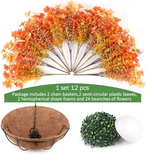 AGIRL 2 Set Fall Artificial Hanging Flowers with Baskets for Outdoors - Image 3
