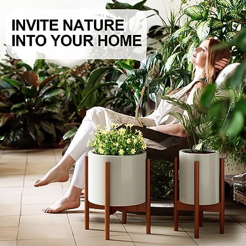 MUDEELA 2 Pack Indoor Plant Stands, 2 Tier Tall Plant Stand 30 inches, Mid Century Bamboo Plant Stand, Adjustable Width 8 - 12 inches, Fits Pot Size of 8 9 10 11 12 inches, Pot & Plant Not Included, Brown - Image 6