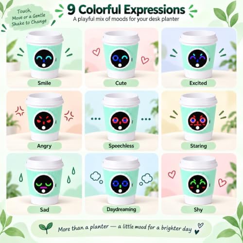 Self-Watering Desk Planter with 9 Expressions, Interactive Indoor Plant Pot - Image 3