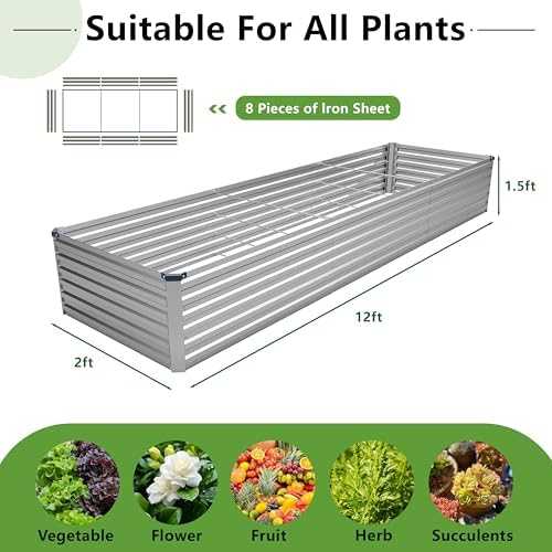 DIIYIV 12x2x1.5FT Galvanized Raised Garden Bed,Vegetable Boxes-Rectangle Metal Flower Box,Large Planter Raised Beds Outdoor Garden for Planting,Fruit,Herb-Silver - Image 2