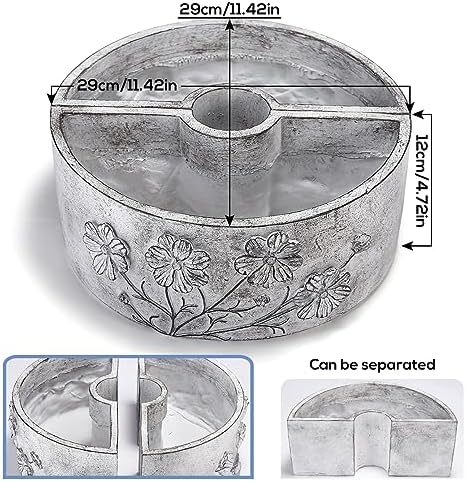 Patio Umbrella Planter 2 PCS Wrap Around Umbrella Planter Carving with Umbrella Hole Half Round Flower Pot Outdoors（11.41 * 11.41 * 4.72inch） for Terrace Tables(Grey) - Image 2