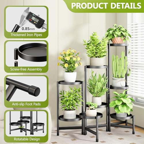 Cawukege 8 Tier Plant Stand Indoor, Tiered Plant Stand Outdoor for Multiple Plants, Corner Plant Shelf for Patio Balcony Porch Garden Living Room House, Black - Image 5