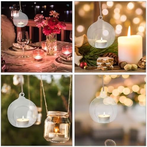 ABOOFAN 6pcs Hanging Glass Tealight Holders Sphere Candle Holders with 8cm Flat Bottom and 1.2m Jute Rope for DIY Home Décor, Hanging Terrariums, and Wedding Candle Sconces - Image 6