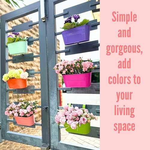 LaLaGreen Hanging Rail Planter (11.2 in, 6 Pack) Colorful Metal Garden Pots - Image 6